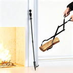 Heavy Duty 32” Long Fireplace Fire Pit Campfire Poker Stick and 26” Fireplace Tongs Tool Set Log Grabber Rust Resistant fire poker Camping Fireplace Tools for Indoor Outdoor Solo Stove Accessories