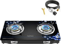 2 Burner Propane Stove 27,200 BTU High-Efficiency Tempered Glass Auto-Ignition Gas Burner Stove Top with CSA Hose for Outdoor RV Camping Emergency Cooking