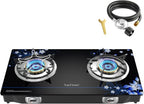 2 Burner Propane Stove 27,200 BTU High-Efficiency Tempered Glass Auto-Ignition Gas Burner Stove Top with CSA Hose for Outdoor RV Camping Emergency Cooking