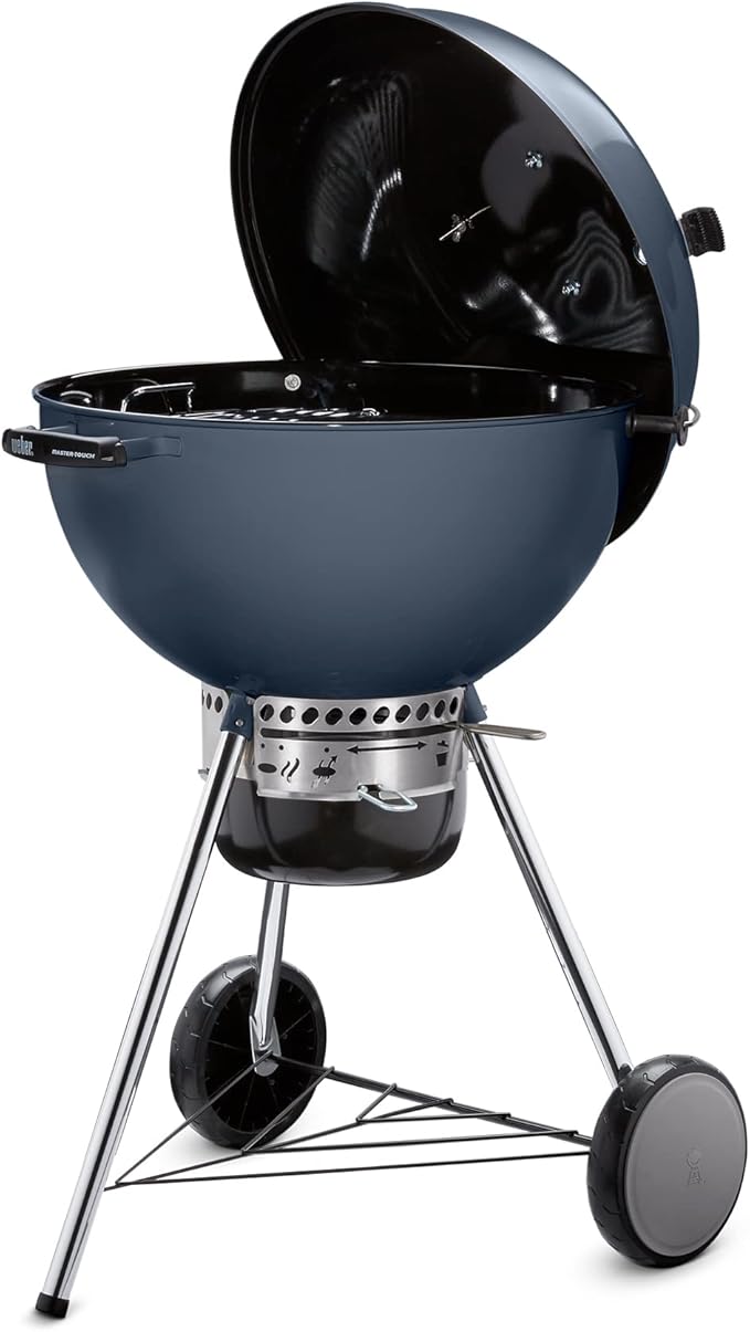 Weber Master-Touch Charcoal Grill, 22-Inch, Slate Blue – Premium Outdoor BBQ Grill with Tuck-Away Lid Holder & One‑Touch™ Cleaning System, Porcelain‑Enameled Kettle