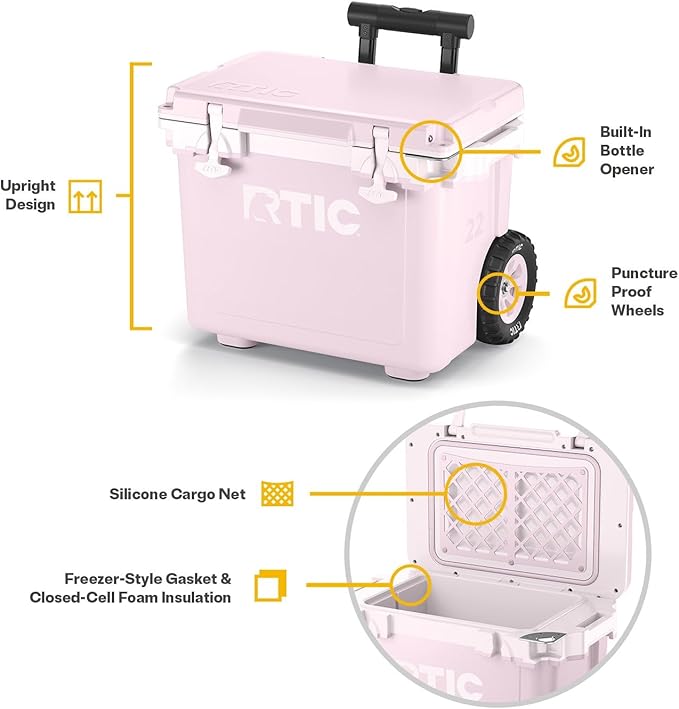 RTIC 22 QT Ultra-Light Wheeled Cooler with Handle, Hard Insulated Portable Ice Chest Box for Beach, Drink, Beverage, Camping, Picnic, Fishing, Boat, Barbecue