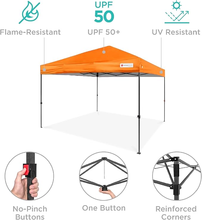 Best Choice Products 10x10ft Pop Up Canopy Tent, Outdoor Shade, 1 Person 1 Minute Set Up, Carry Case, 4 Weight Bags - Orange