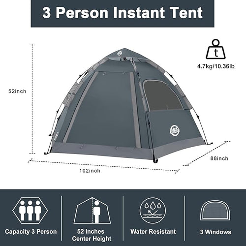 ADSMART Instant Tents for Camping 2/3/4/5 Person Tent Waterproof Easy Setup Sets Up Backpacking Tents with Carry Bag for Outdoor Hiking