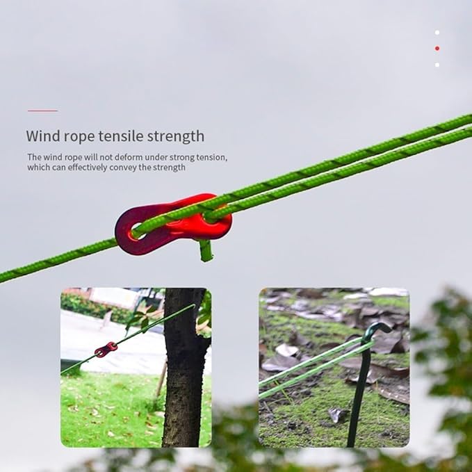 Reflective Tent Guy Lines with Aluminum Tensioners, 4m High Visibility Cord to Tripping Hazards, Backpacking Gear for Hiking and Trekking, For Adjustable(Green)