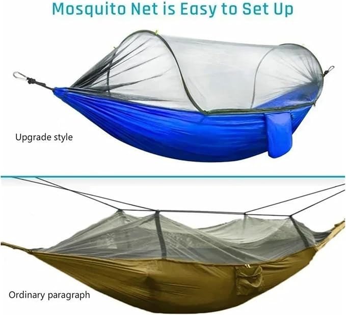 Compatible For Camping Hammock With Mosquito Net Pop-Up Light Portable Outdoor Parachute Hammocks Swing Sleeping Hammock Camping Stuff(Orange-6 rings)