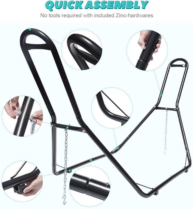 Zupapa Hammock Stand Fit for 9-14 Feet Hammock, 2 Person Heavy Duty 550 LBS Capacity with 2 Steel Chains 1 Carry Bag, Outdoor Indoor Use Steel Hammock Frame Black