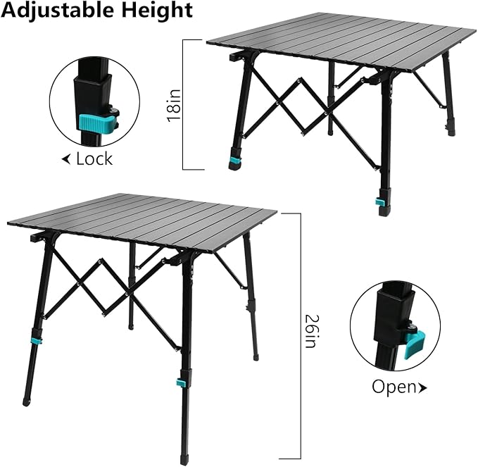 Folding Camping Table Portable with Large Storage Organizer and Lantern Pole, Lightweight Compact Aluminum Foldable Table for Outdoor, Picnic, Fishing, Backpacking, Hiking, Cooking