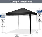 COBIZI Canopy 10x10 Pop Up Canopy Tent Party Tents for Parties Weddings Backyard Waterproof Canopy Outdoor Commercial Canopy Event Tent with Stakes, Ropes, Sandbags, Black