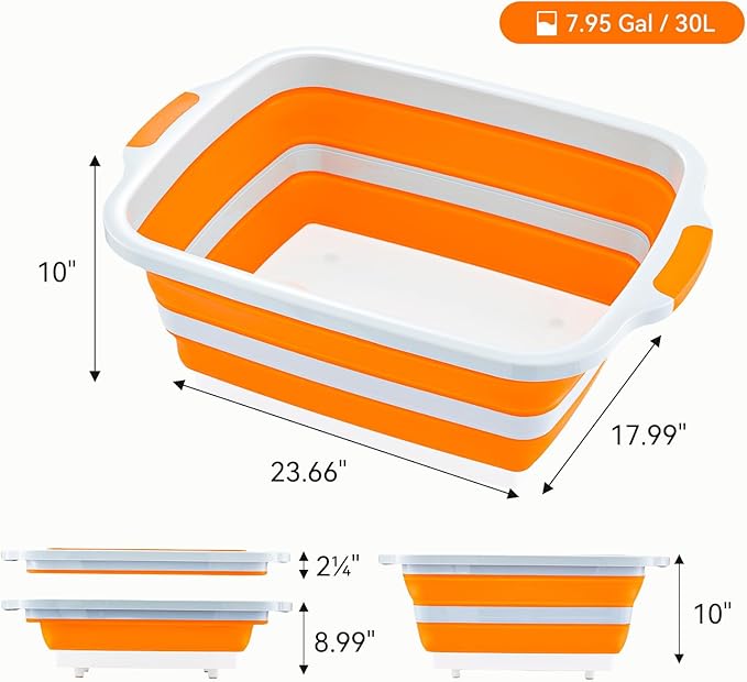 Collapsible BBQ Prep Tub with Cutting Board & Lid, Folding Food Container BPA-Free Heavy-Duty, Dishwasher Safe, Upgraded Drain Hole - for Camping, Grilling Outdoor Cooking (Orange, XX-Large)