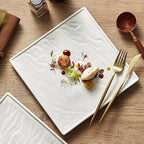 Camping Plates White Steak Plate Square Western Food Creative Simple Tableware Ceramic Flat Cold Dish Decorative Plate(9.8inch)
