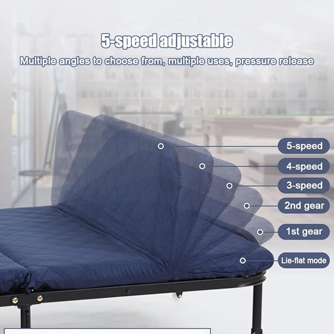 Folding Bed with Mattress, Portable Foldable Adult Bed Frame for Guest, Fold up Bed Cot for Indoor Outdoor Travel Camp Vacation(Blue)