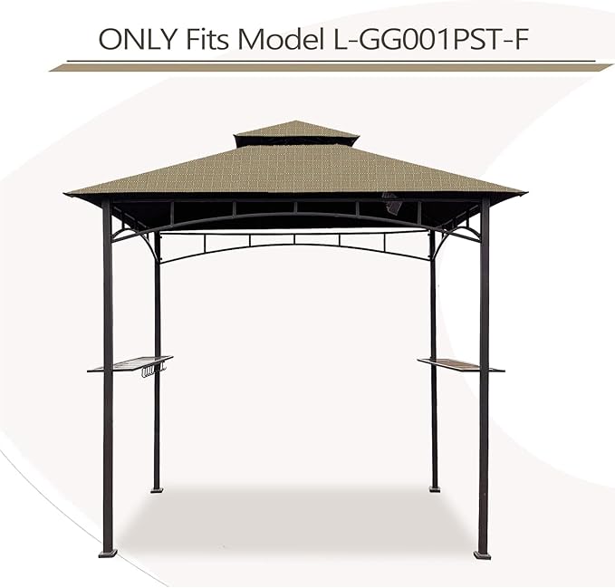 Grill Gazebo Replacement Canopy Roof – Hugline 5x8 Outdoor Grill Shelter Canopy Top Double Tiered BBQ Tent Cover Fit for Model L-GG001PST-F (Khaki Ripstop)
