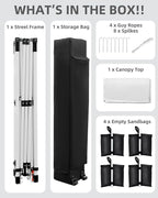 GarveeLife 10x10 Pop Up Canopy with One Button Push Setup - Heavy Duty Outdoor Canopy Tent with Portable Roller Bag - 3 Adjustable Height, 4 Weight Bags, 8 Stakes & 4 Guy Ropes Included, White