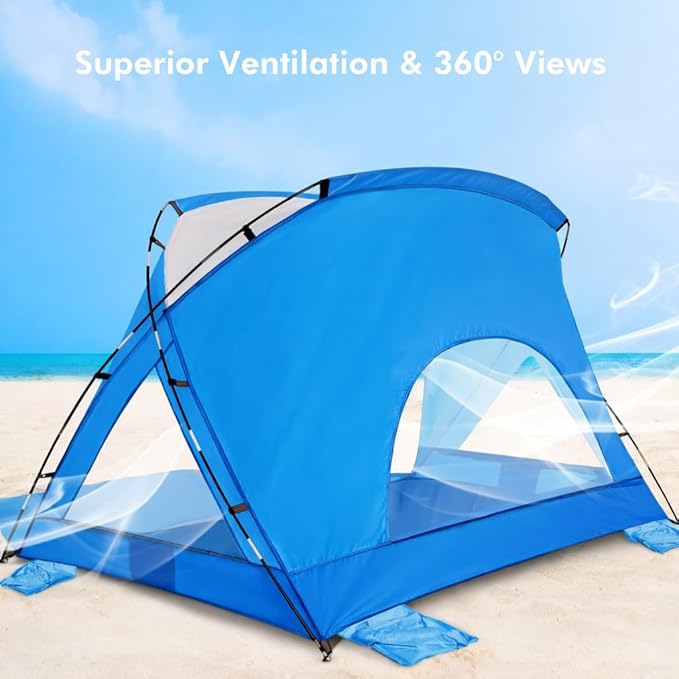 Beach Tent, Portable Sun Shelter for 2/3/4/6-8 Person with UPF 50+ UV Protection, Easy Setup Waterproof Beach Shade Canopy Cabana for Family Outdoor and Picnics, Fishing with Carrying Bag