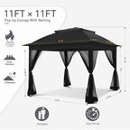 COOS BAY 11x11 Pop Up Gazebo with Mesh Netting, Instant Outdoor Canopy Tent, Water Resistant Shelter with UPF 50+ UV Protection, 121 Sq Ft Coverage, Black