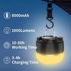 LED Camping Lantern Rechargeable, 1000LM Tent Light with 12 RGB Lighting Modes, 8000mAh Power Bank, Waterproof, Mini Flashlight with Magnetic Base for Emergency, Power Outages, Hiking, Home