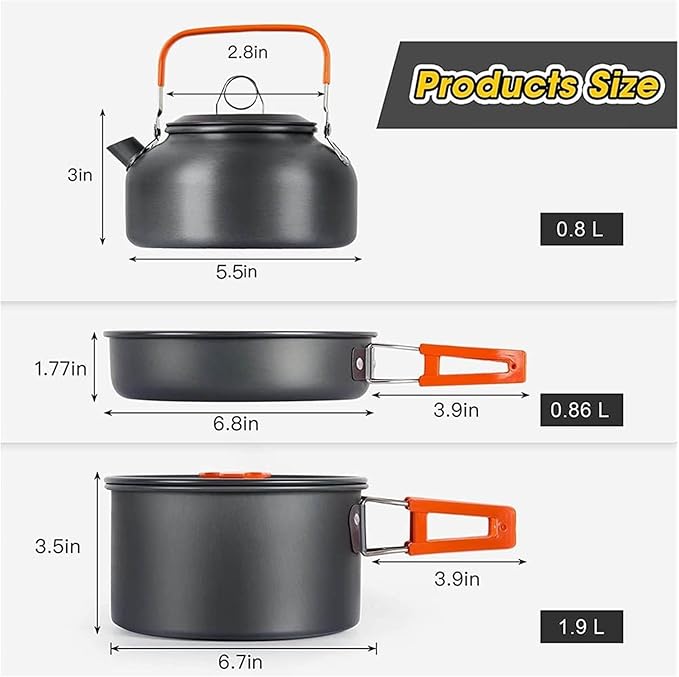 Compatible for Camping Cooking Set Cookware Travel Tableware Outdoor Picnic Teapot for 2-3 Peaple Non-Stick Pots Assorted Sets