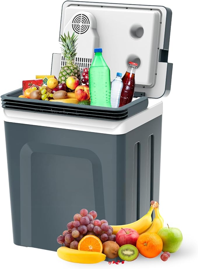 SubSun Electric Cooler and Warmer with Handle，32Quart (30 L) Portable Thermoelectric Fridge， Car Fridge Cooler with 12V DC & 110 AC for Camping, Travel & Picnics,Grey