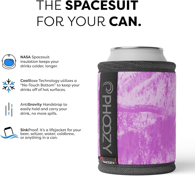 PHOOZY Insulated Can Cooler for 12oz Cans with NASA-Inspired Technology - Patented Koozie That Keeps Drinks Cold 10x Longer - Lightweight Beer Koozie for Outdoor Adventures - Pink