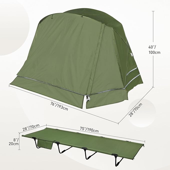 REDCAMP 1 Person Camping Cot Tent for Adults, Waterproof Elevated Tent with Cot for Trip, Picnic, Army Green 75"x28"x48"