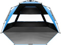 OutdoorMaster Beach Tent with Blackout Shelter Technology, Portable Sun Shade Shelter 4 Person, Pop Up Beach Tents with UPF 50+ UV Protection, 9.5mm Thick Pole, 3 Ventilating Mesh Windows -Blue