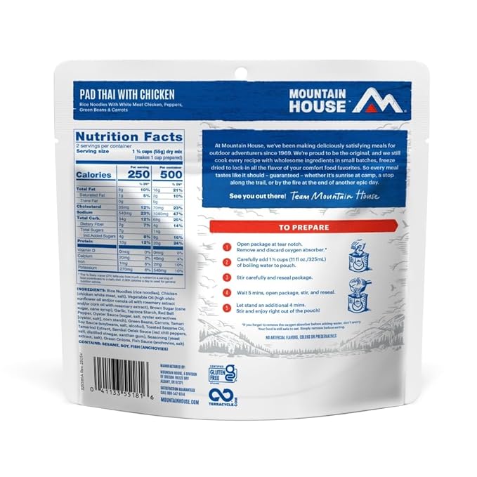 Mountain House Pad Thai with Chicken Freeze Dried Backpacking & Camping Food 6-Pack Gluten-Free
