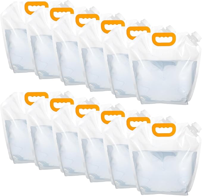 12 Pack 1.3 Gallon Collapsible Water Storage Bag Water Container Bag Emergency Jug Foldable Plastic Storage Pouch Freezable Carrier Tank for Outdoor Sport Camping (Clear, Classic)