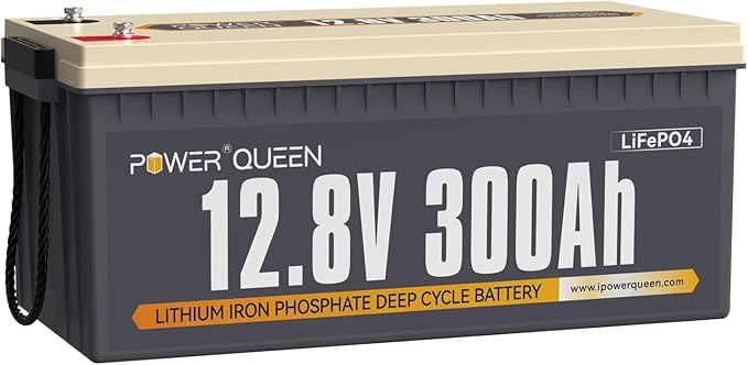 Power Queen 12V 300Ah Lithium Battery, 3840Wh LiFePO4 Battery with 2560W Power Output, Up to 15000+ Deep Cycles, BMS Protections for Solar, RV Motorhome, Marine, Off-Grid