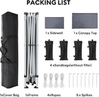 10x10 Pop Up Canopy with Sidewalls, Instant Heavy Duty Canopy Tent for Parties, Events, Camping, One Person Setup - Gray