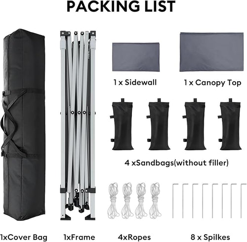 10x10 Pop Up Canopy with Sidewalls, Instant Heavy Duty Canopy Tent for Parties, Events, Camping, One Person Setup - Gray