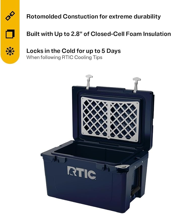 RTIC Ultra-Tough Cooler Hard Insulated Portable Ice Chest Box for Beach, Drink, Beverage, Camping, Picnic, Fishing, Boat, Barbecue