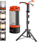 Rechargeable Camping Light with Adjustable Stand, 9000mAh Cordless Work Light with 3 LED Lamp Heads, 2200 Lumens Camping Essentials Gear Emergency Flashlight with Detachable Tripod