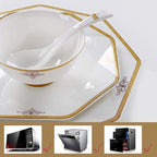 Dinnerware Set Dinner Party Tableware Service Set Ceramics Dinnerware Set with 56 Pieces, Bowl/Dish/Soup Pot/Spoon|Bone China Dinner Sets, Octagonal Fold Design Porcelain Combinati