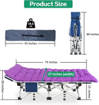 Camping Cot Cots for Sleeping with Mattress Cots for Camping for Adults with Camfortable Pad Heavy Duty Camping Bed with Carry Bag Folding Cot for Hiking Home Office Nap and Vacation