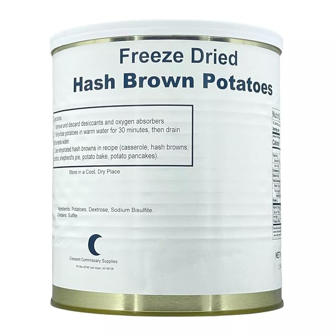 Military Surplus Freeze-Dried Hash Brown Potatoes 16 Oz Long Shelf Life, Lightweight Survival Food for Emergency, Camping, and Hiking 25+ Year Shelf Life Made in USA