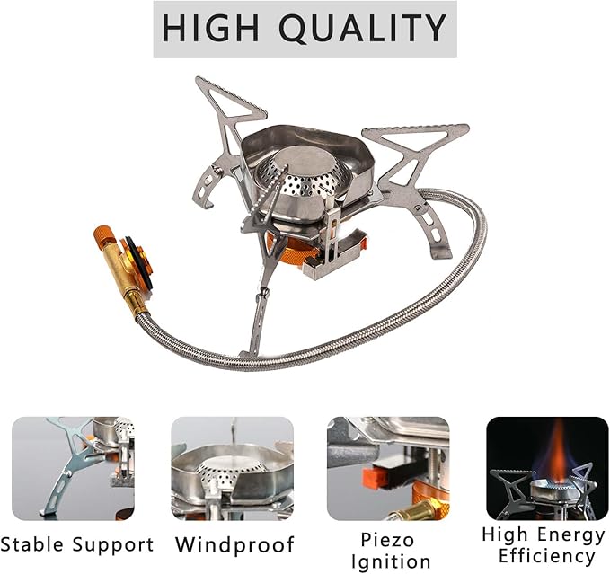 Camping Cookware Mess Kit with 3500W Stove, 7L Hanging Pot, 10L Water Bucket & Tableware Set for Outdoor Camping & Hiking