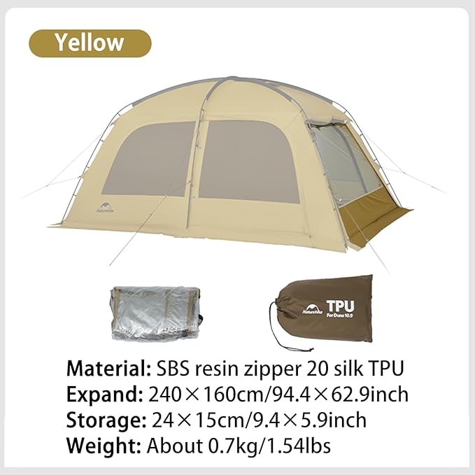 Naturehike Dune Hot Tent with Stove Jack, 117 sq ft 4 Seasons Camping Tent, 2-4 Person Waterproof Large Tent for Family, Car Camping, Picnic, Fishing, 6 Person