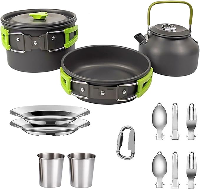 Compatible for Camping Cooking Set Cookware Travel Tableware Outdoor Picnic Teapot for 2-3 Peaple Non-Stick Pots Assorted Sets