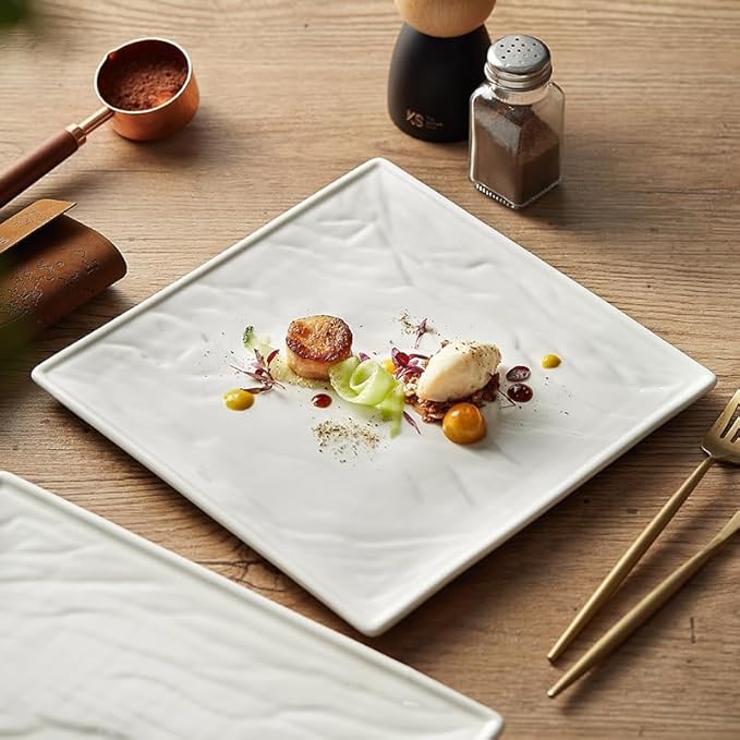 Camping Plates White Steak Plate Square Western Food Creative Simple Tableware Ceramic Flat Cold Dish Decorative Plate(11.8inch)