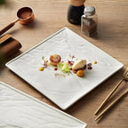 Camping Plates White Steak Plate Square Western Food Creative Simple Tableware Ceramic Flat Cold Dish Decorative Plate(9.8inch)