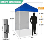 5x5 Pop Up Canopy Tent with One Sidewall, Instant Portable Beach Canopy, Outdoor Tent with Carry Bag for Camping, Sports, Tailgating, Events, Blue