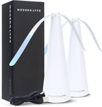 Fly Fans for Tables by Modern Lyfe - AA Battery & USB Powered - Fly Swatter Outdoor Camping Accessory Or for Food at Parties, Restaurants & Picnics, Bug Fan, Spinner Keeps Flies Away (2 Pack - White)