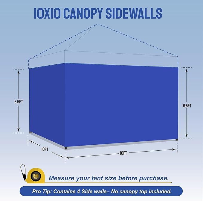 CROWN SHADES 10x10 Canopy Sidewalls (4pck) - Walls 10x10, Sidewalls for Canopy - Tent Accessories, Blue