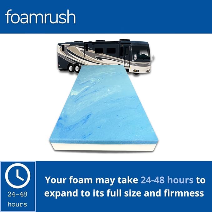 FoamRush 6" x 31" x 78" Camping Cot Gel Memory Foam RV Mattress Replacement, Medium Firm, Comfort, Pressure Relief Support, Made in USA, Travel Camper Trailer Truck, Cover Not Included