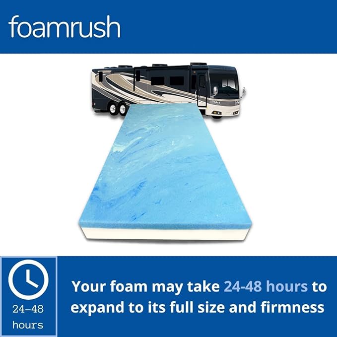 FoamRush 3" x 39" x 80" Bunk, Camping Cot Gel Memory Foam RV Mattress Replacement, Soft Support, Comfort, Pressure Relief, Made in USA, Travel Camper Trailer Truck, Cover Not Included