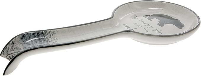 Pavilion Gift Company - At The Cabin - Bear 9" Stoneware Ceramic Spoon Rest Woodsy Outdoorsy Adventure Cabin Camping Camper Camp RV Tent, Gray & White