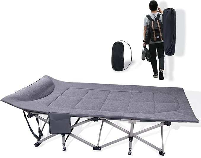 KAKO Folding Camping Cot, Heavy Duty 600 Lbs Portable Bed for Adults, Camping Beds with Carry Bag, Grey