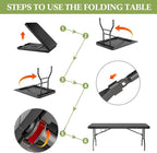 6ft Heavy-Duty Portable Outdoor Folding Table for 6 - Sturdy HDPE Top, 350lbs Capacity, Lockable Design, No Assembly - Camping Parties Picnics (Black)