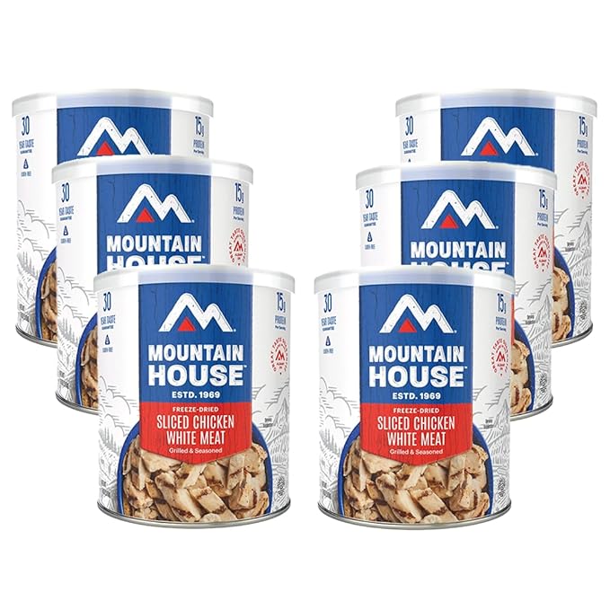 Mountain House Freeze-Dried Grilled Sliced Chicken White Meat #10 Can – 144 Total Servings (6 Cans, 24 Servings Each) – Fully Cooked, Ready-to-Eat Emergency Survival Canned Food – High Protein Long-Term Storage Meal for Camping, Hiking, Backpacking & H...