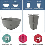 Wrova 40Pack plates and bowls sets for kitchen - Unbreakable wheat straw dinnerware sets service for 8 - Alternative plastic 40pcs dish sets for picnic,camping and R.V. - (Grey)